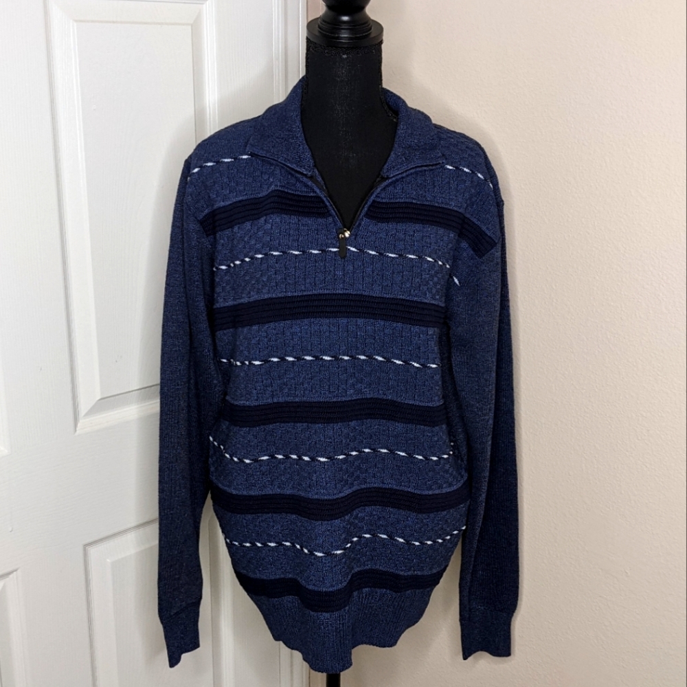 True Rock Men's Texture 1/2 Zip Mock Neck Sweater (Navy 01, Large)